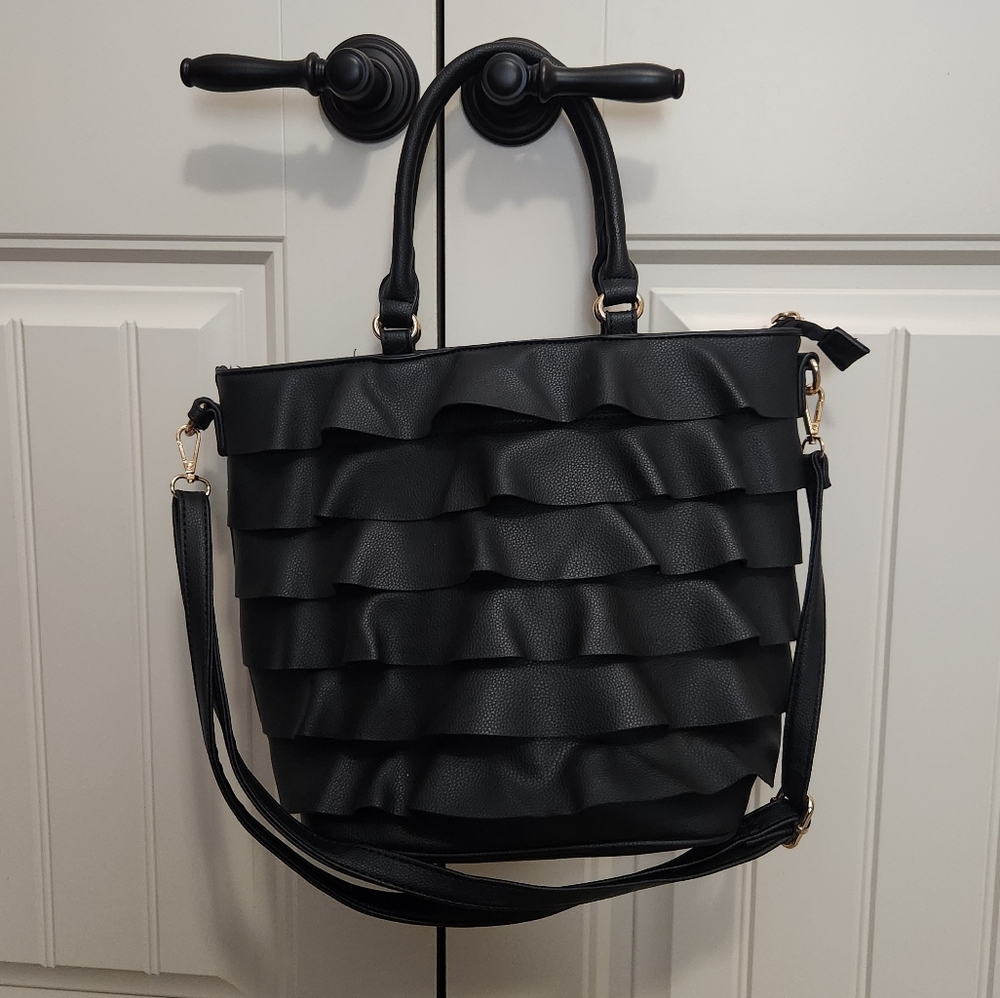 Black ruffle handbag